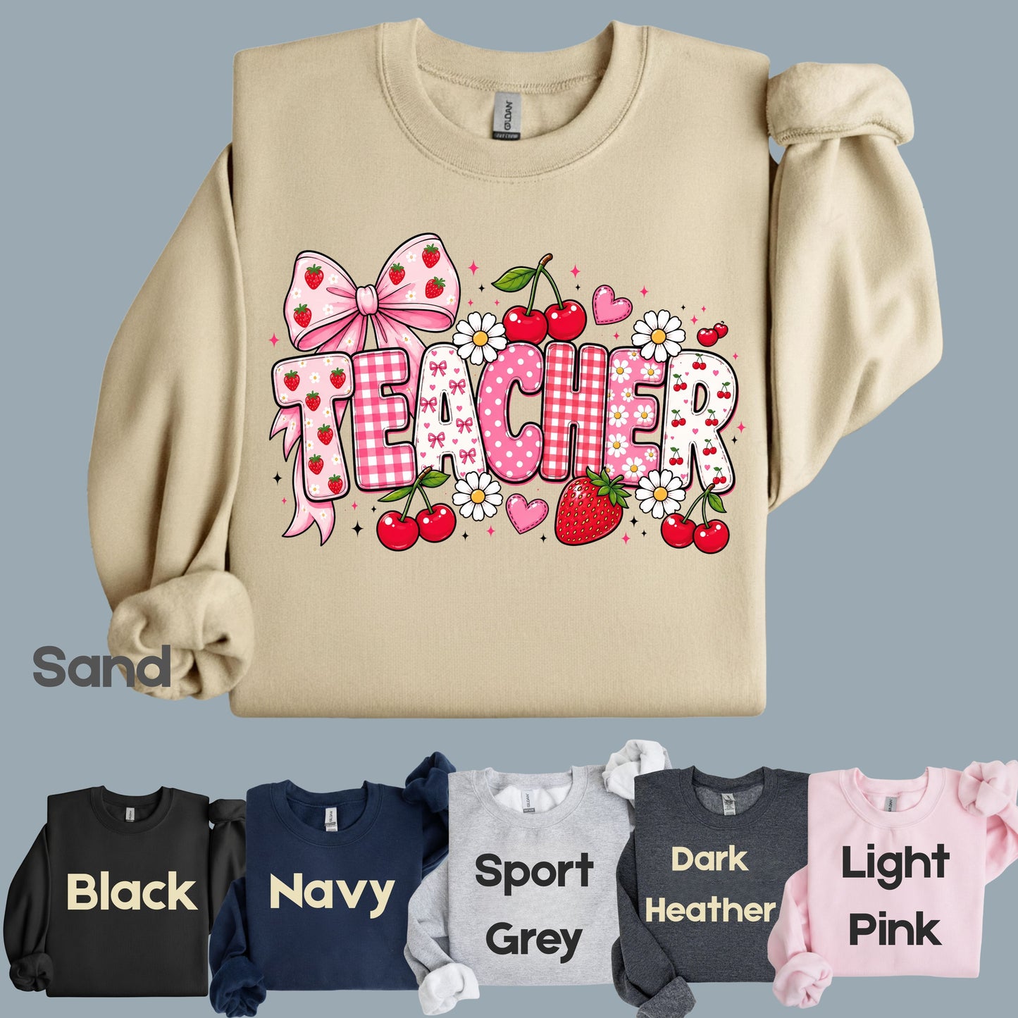Teacher Coquette Pink T-Shirt, Strawberries Cherries Bow School Educator Tee