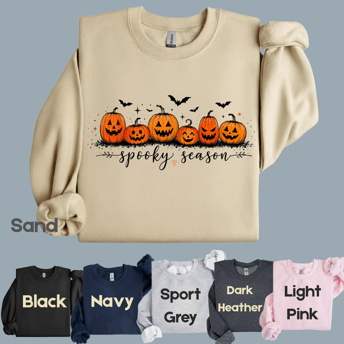 Spooky Season Jack O Lantern T-Shirt, Pumpkin Patch Bats Cursive Halloween Tee Sweatshirt