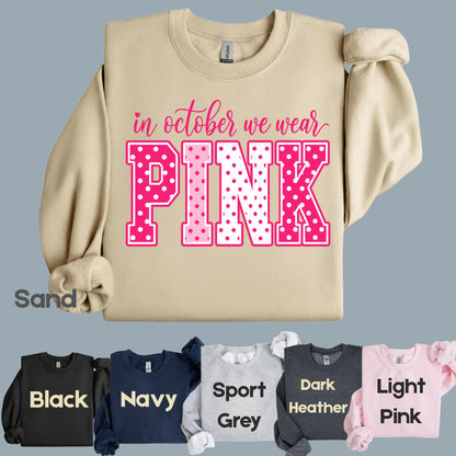 Breast Cancer Awareness In October We Wear Pink T-Shirt, Varsity Polka Dot Women Tee