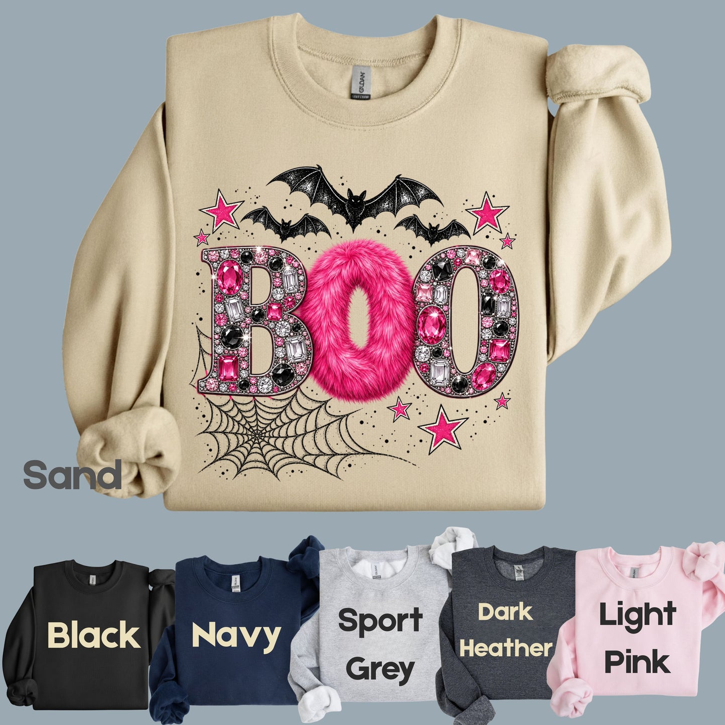 Boo Pink Glitter Bats Halloween T-Shirt, Spider Web Sparkle Comfort Color Tee