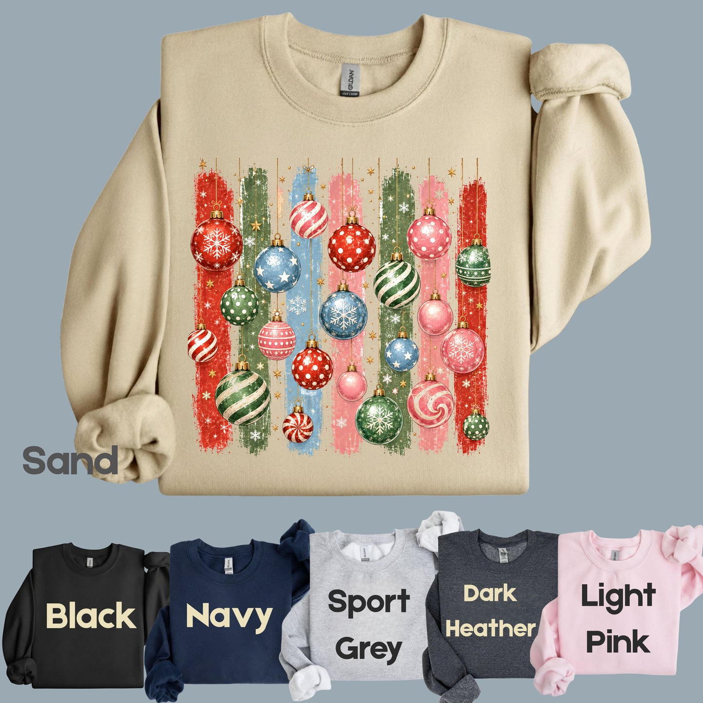 Christmas Ornaments DTF Transfers, Colorful Paint Strokes Holiday Baubles Festive Ready to Press