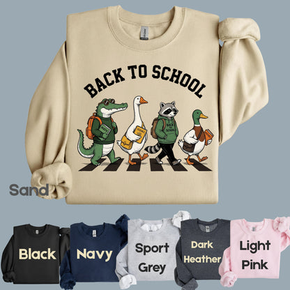 Back to School Animal T-Shirt, Abbey Road Alligator Goose Raccoon Duck Tee Sweatshirt