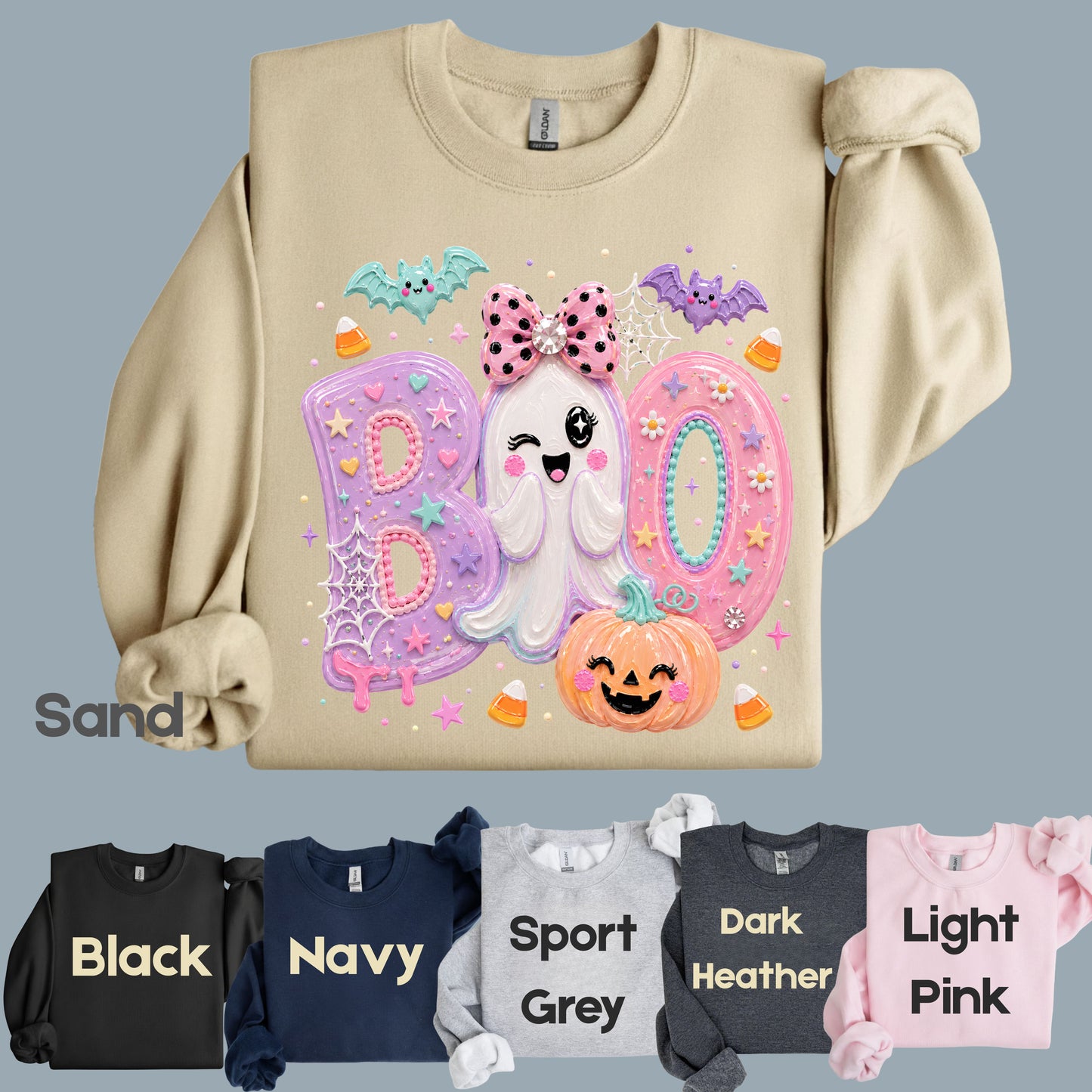 Pastel Cute Ghost Halloween Boo T-Shirt, Pink Purple Bow Pumpkin Candy Corn Girls Tee