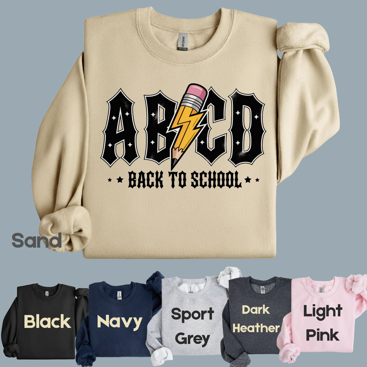 Rock Back to School ABCD Lightning Pencil T-Shirt, Teacher Student Music Tee