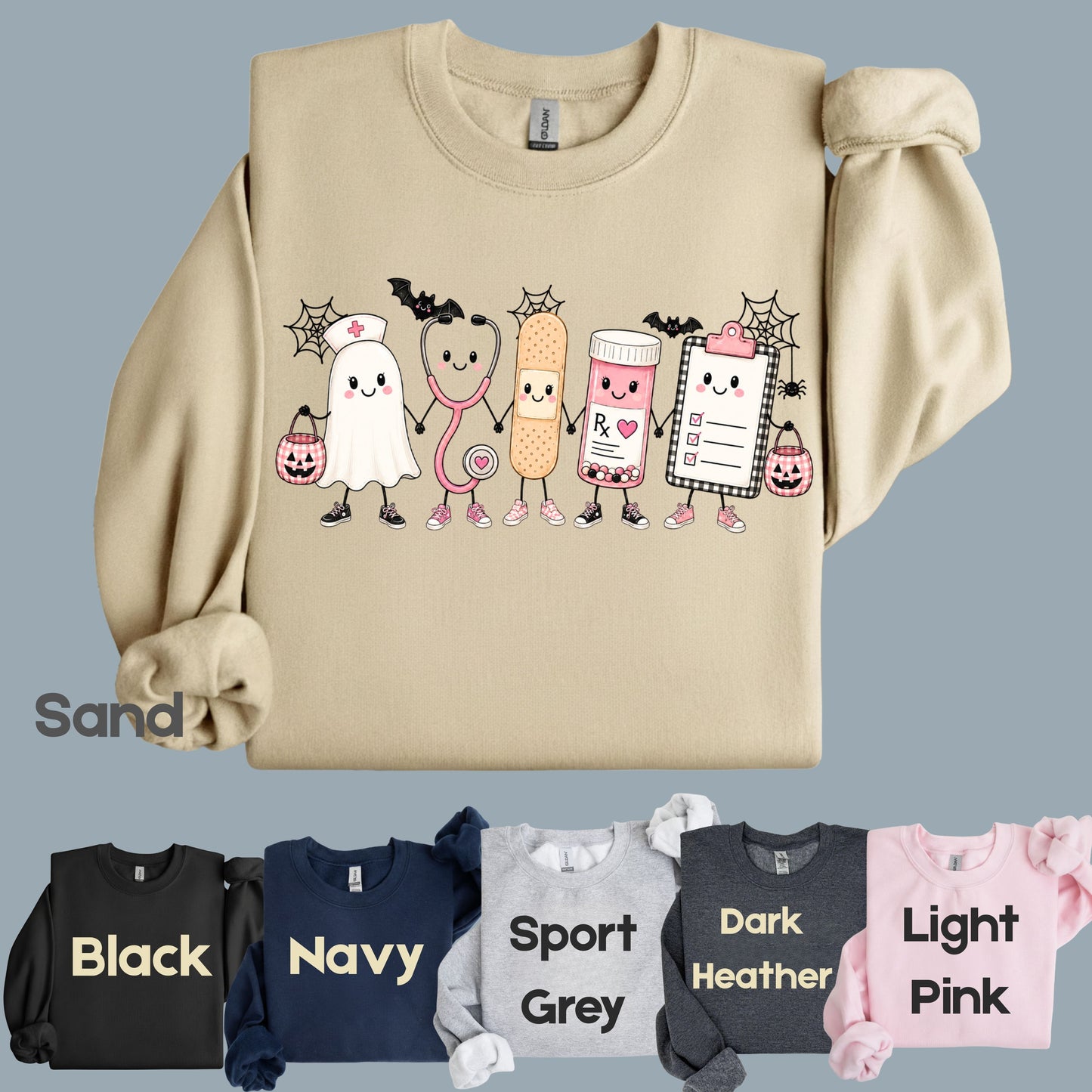 Pink Spooky Nurse Squad Halloween T-Shirt, Ghost Stethoscope Medical Bandage Tee