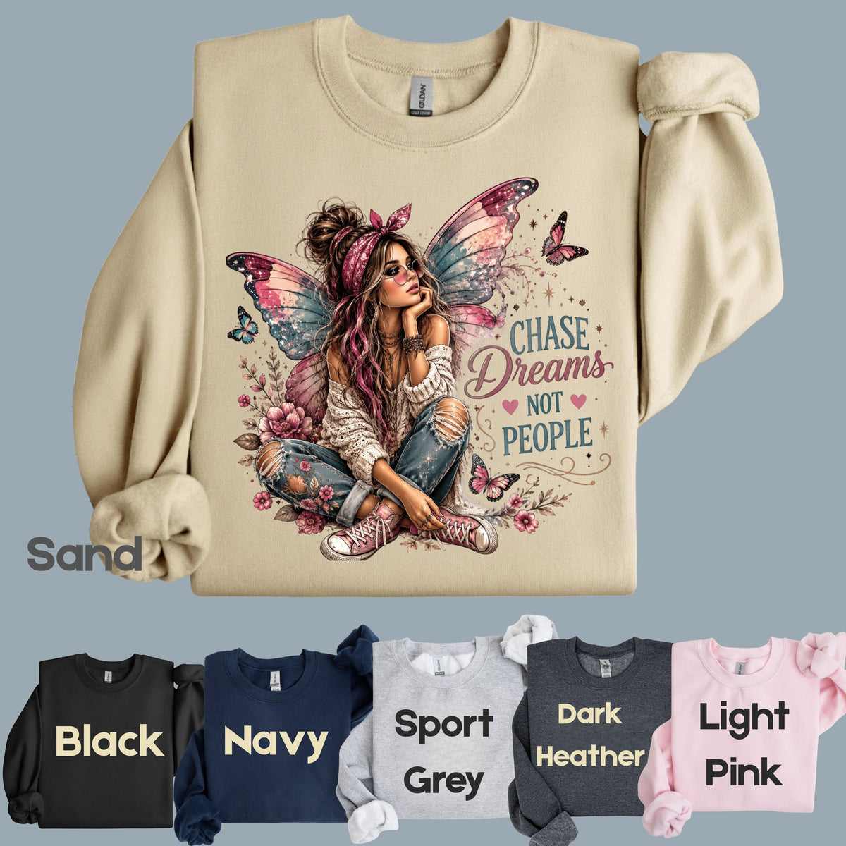 Chase Dreams Not People Fairy Girl T-Shirt, Boho Butterfly Wings Inspirational Tee