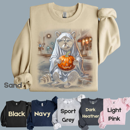Halloween Ghost Raccoon T-Shirt, Pumpkin Trash Panda Spooky Vintage Tee