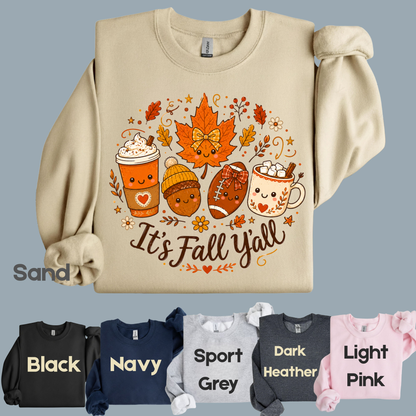 It's Fall Y'all Autumn T-Shirt, Coffee Acorn Football Cute Fall Season Tee