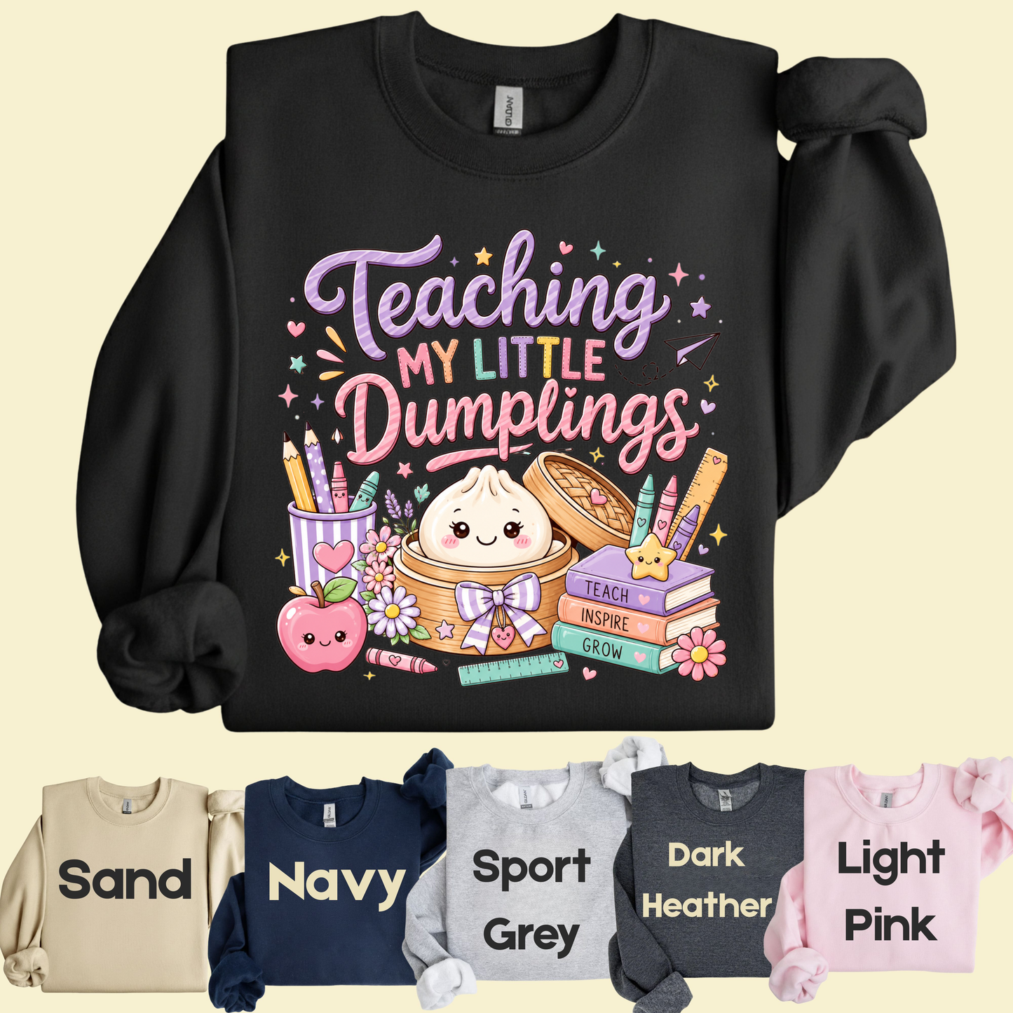Teaching My Little Dumplings Teacher T-Shirt, Cute Pastel Kawaii School Life Tee