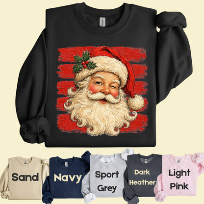 Vintage Winking Santa Christmas T-Shirt, Retro Red Stripes Nostalgic Holiday Comfort Color Tee