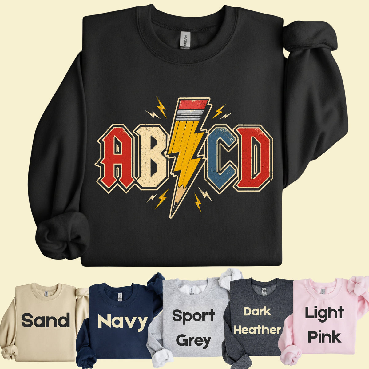 AB CD Lightning Bolt Pencil Teacher T-Shirt, Rock N Roll Back to School Comfort Color Tee