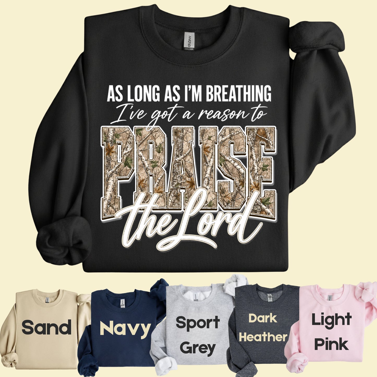 Praise the Lord Christian Camo T-Shirt, Faith Hunting Quote Comfort Color Tee