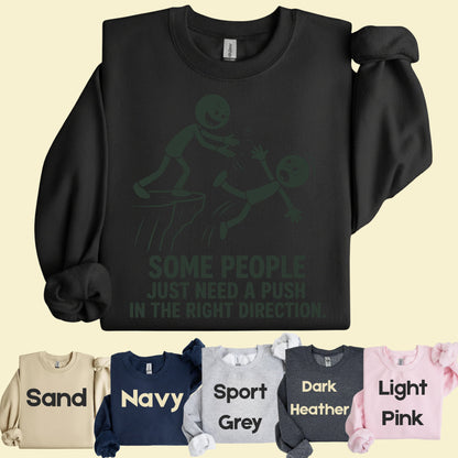 Some People Need a Push Sarcastic Humor T-Shirt, Stick Figure Cliff Tee
