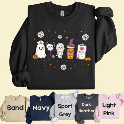 Spooky Nurse Squad Halloween Medical T-Shirt, Ghost Stethoscope Pill Bottle Tee