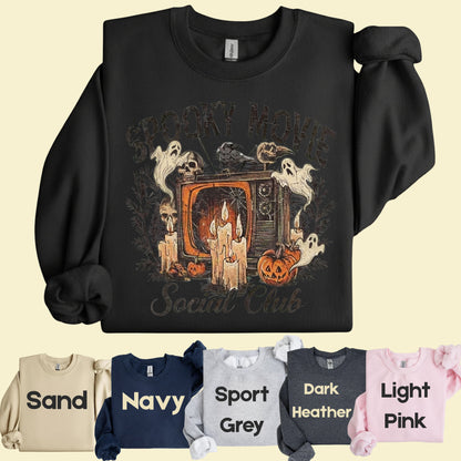 Spooky Movie Social Club Vintage Horror T-Shirt, Ghosts Pumpkin Candles Halloween Tee