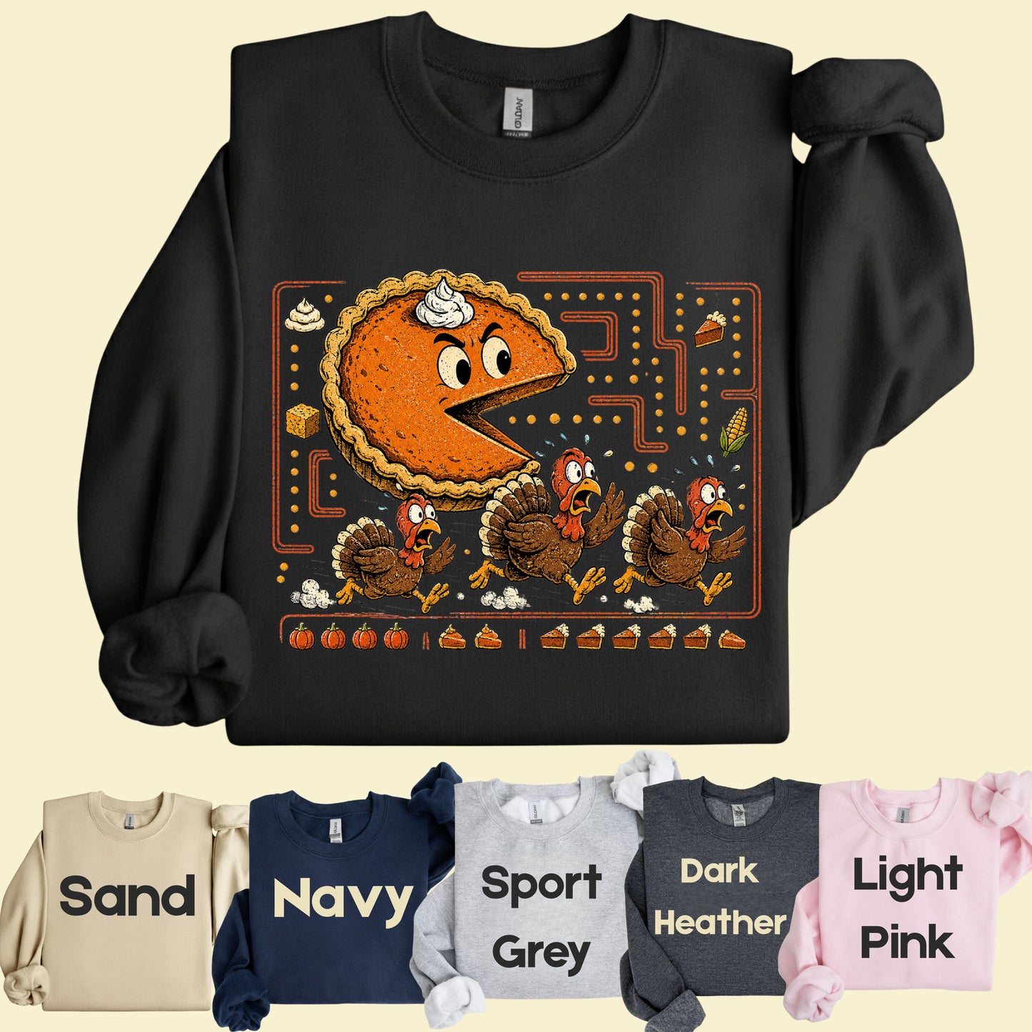 Funny Thanksgiving Pacman Pumpkin Pie T-Shirt, Chasing Turkeys Maze Video Game Tee