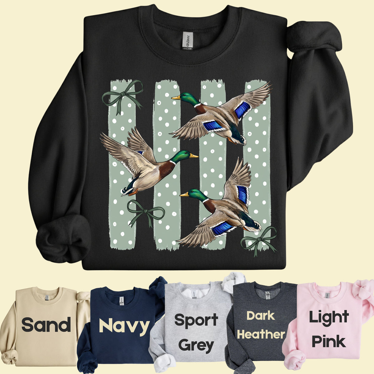 Flying Mallard Ducks Vintage T-Shirt, Green Bows Polka Dot Coquette Hunting Tee