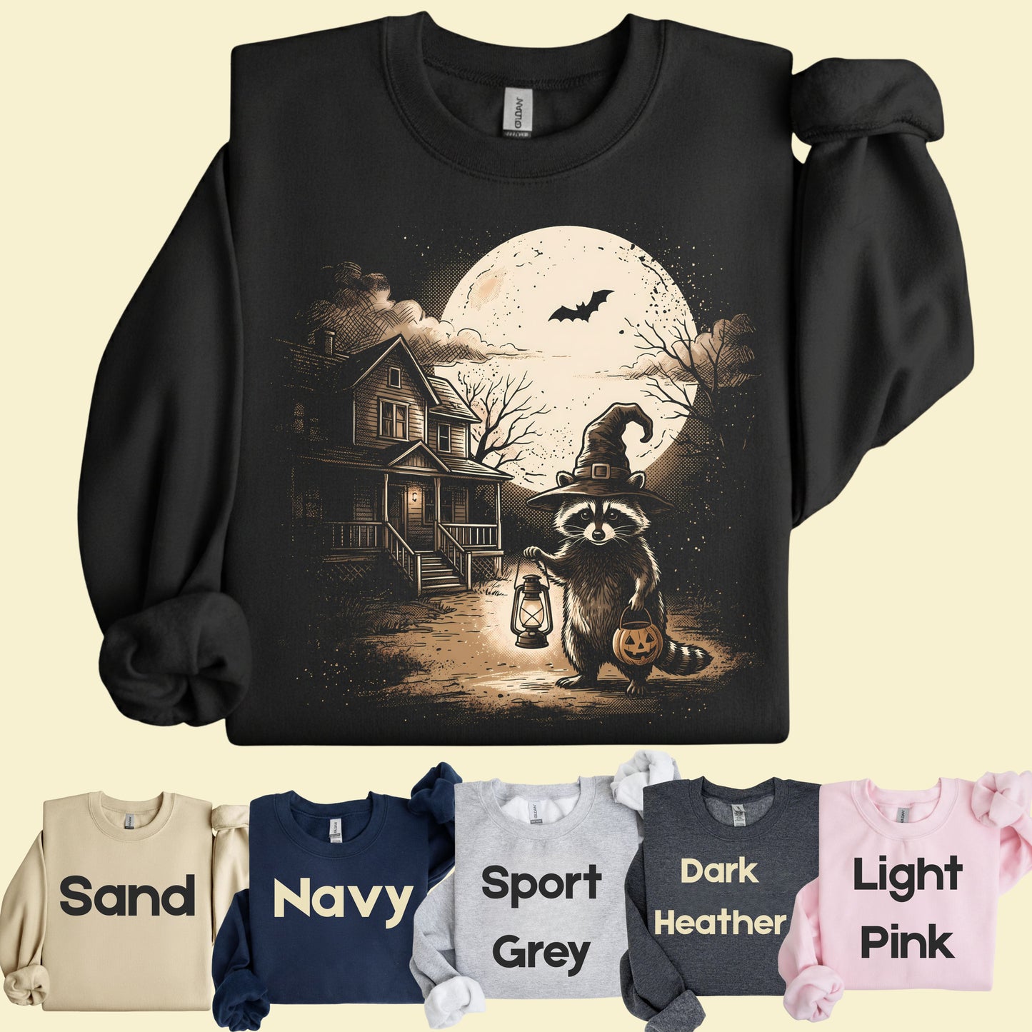 Vintage Halloween Mouse Witch T-Shirt, Full Moon Pumpkin House Sepia Trick or Treat Spooky Fall Tee