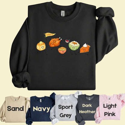 Thanksgiving Dancing Turkey T-Shirt, Food Parade Pumpkin Pie Funny Fall Tee