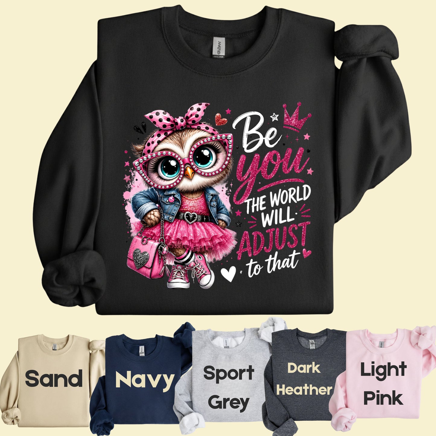 Inspirational Owl Be You T-Shirt, Pink Glasses Crown World Will Adjust Quote Tee