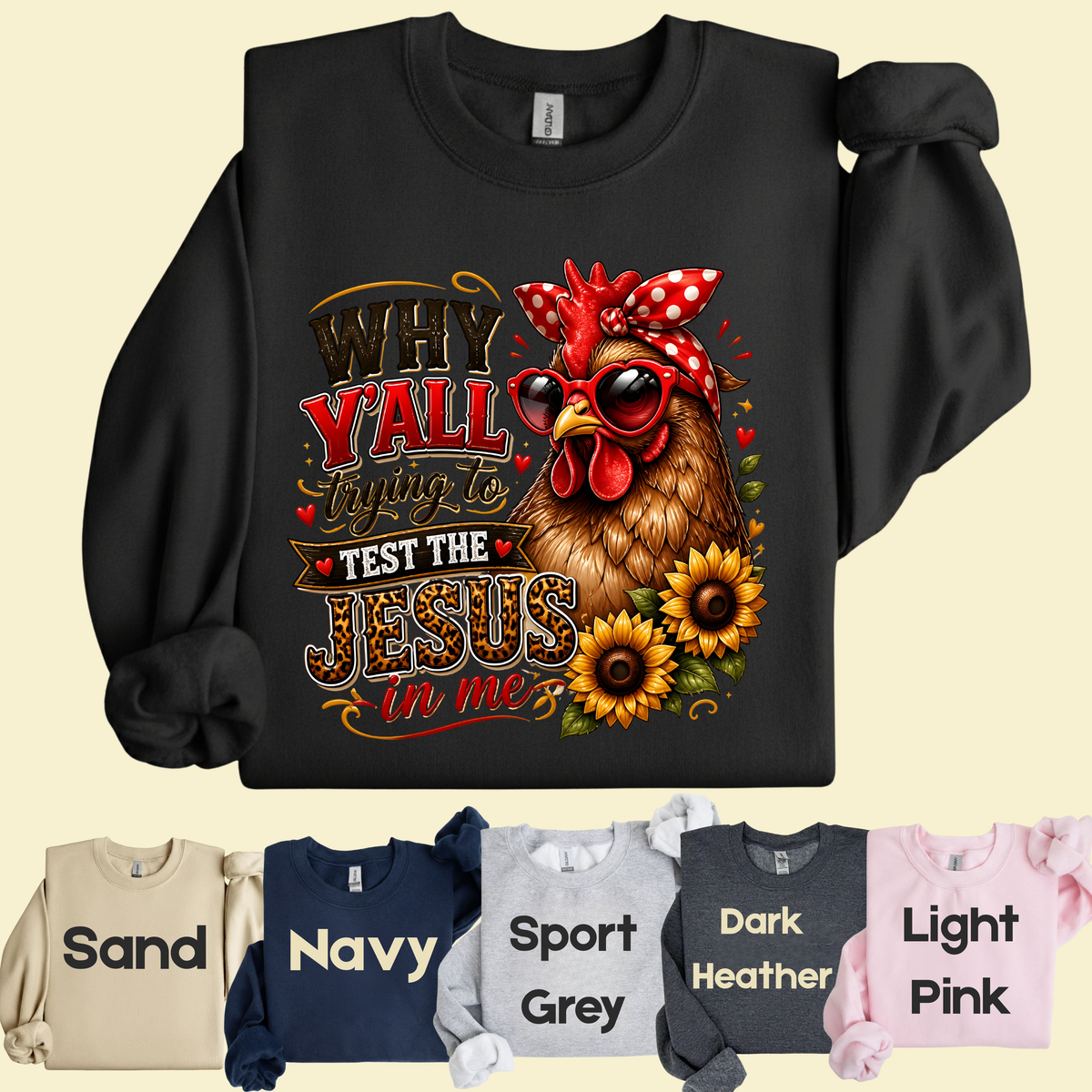Test the Jesus in Me Funny Chicken T-Shirt, Bandana Country Christian Quote Tee