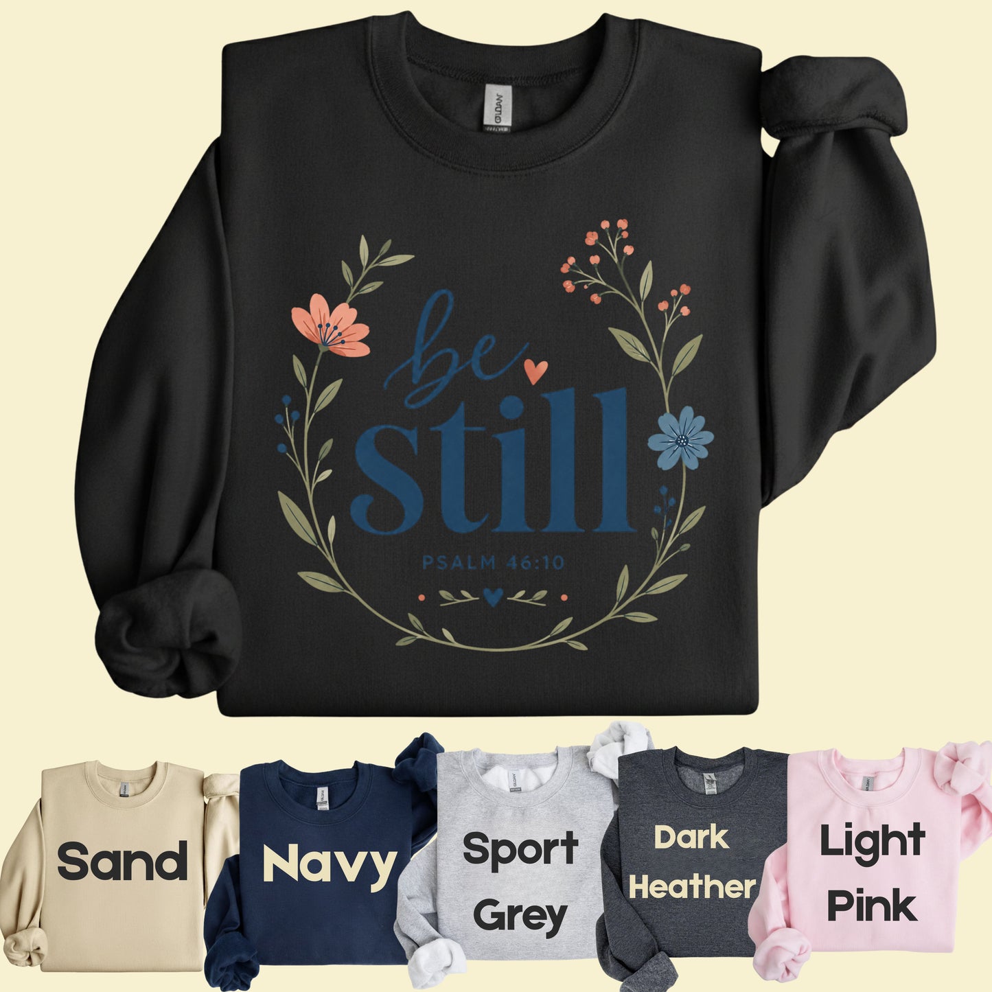 Be Still Psalm 46:10 Christian T-Shirt, Floral Wreath Bible Verse Faith Inspirational Tee