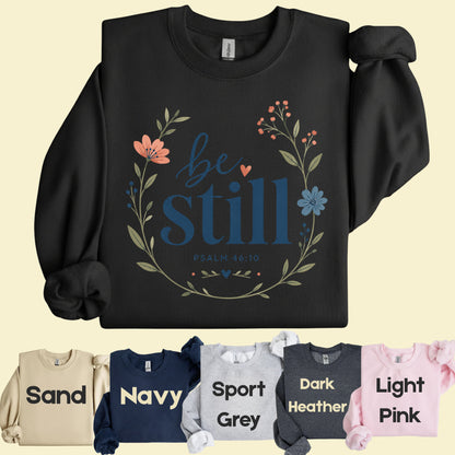 Be Still Psalm 46:10 Christian T-Shirt, Floral Wreath Bible Verse Faith Inspirational Tee
