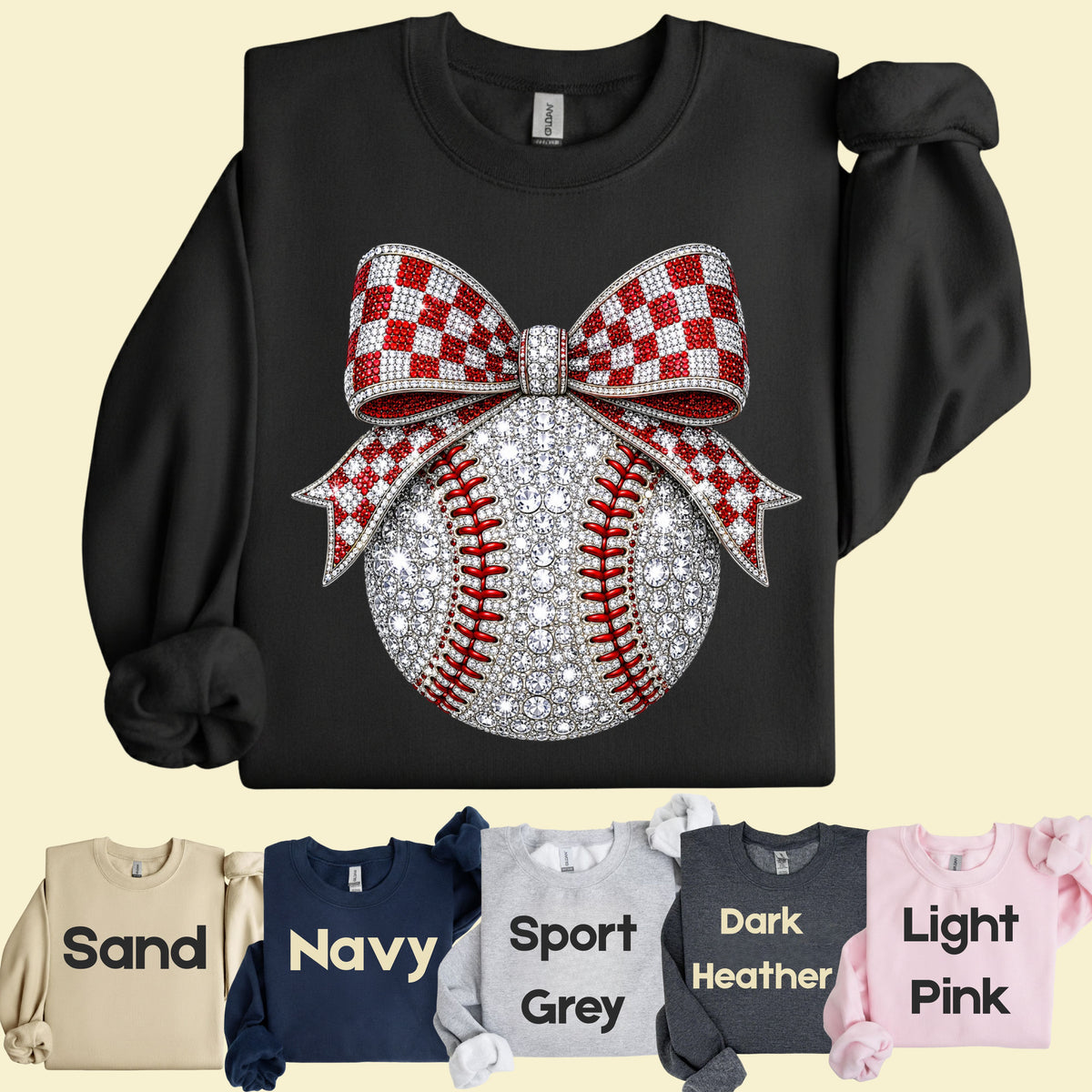 Coquette Baseball Sparkle T-Shirt, Red Checkered Bow Sports Mom Girl Tee
