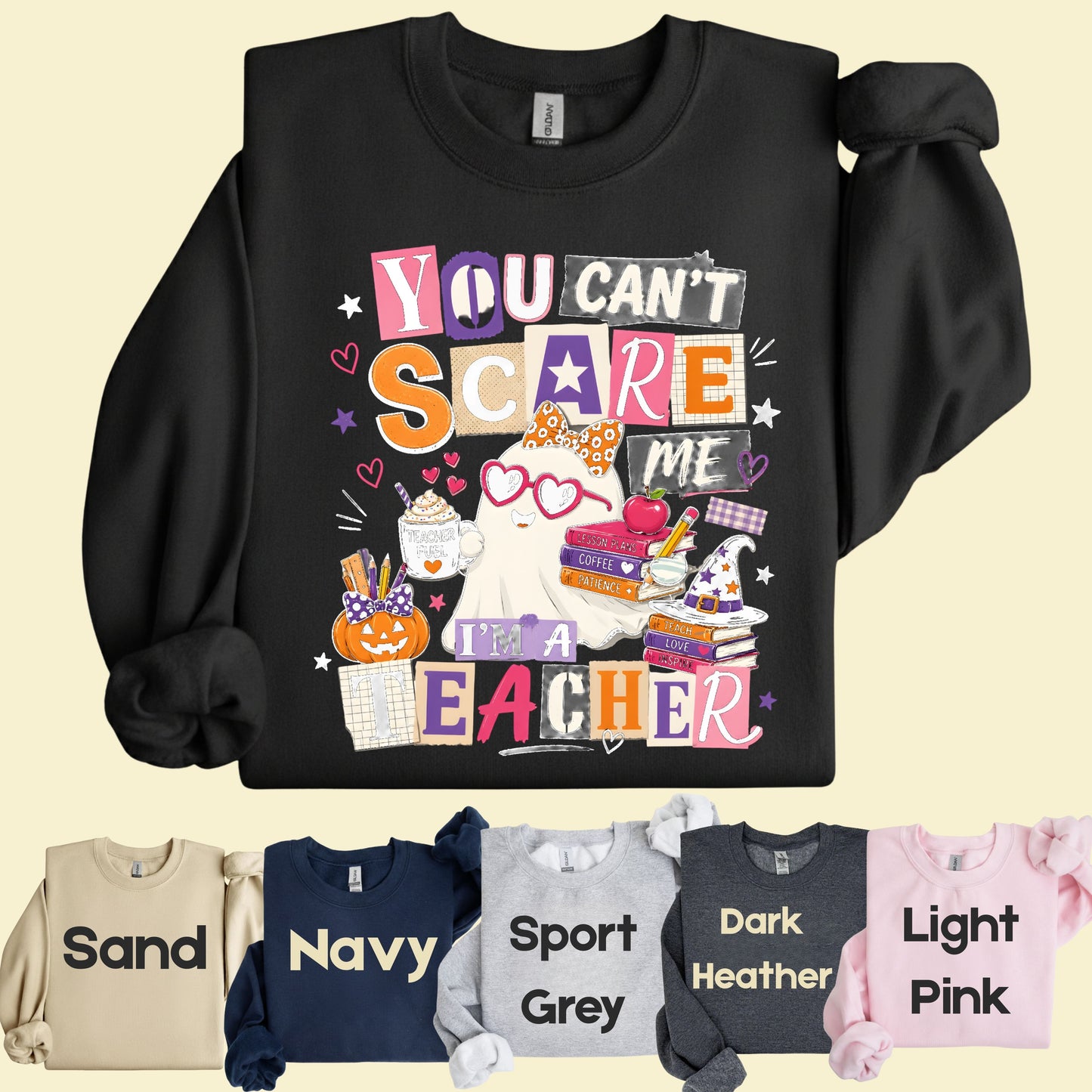 You Can't Scare Me Teacher Halloween T-Shirt, Ghost Books Coffee Comfort Color Tee