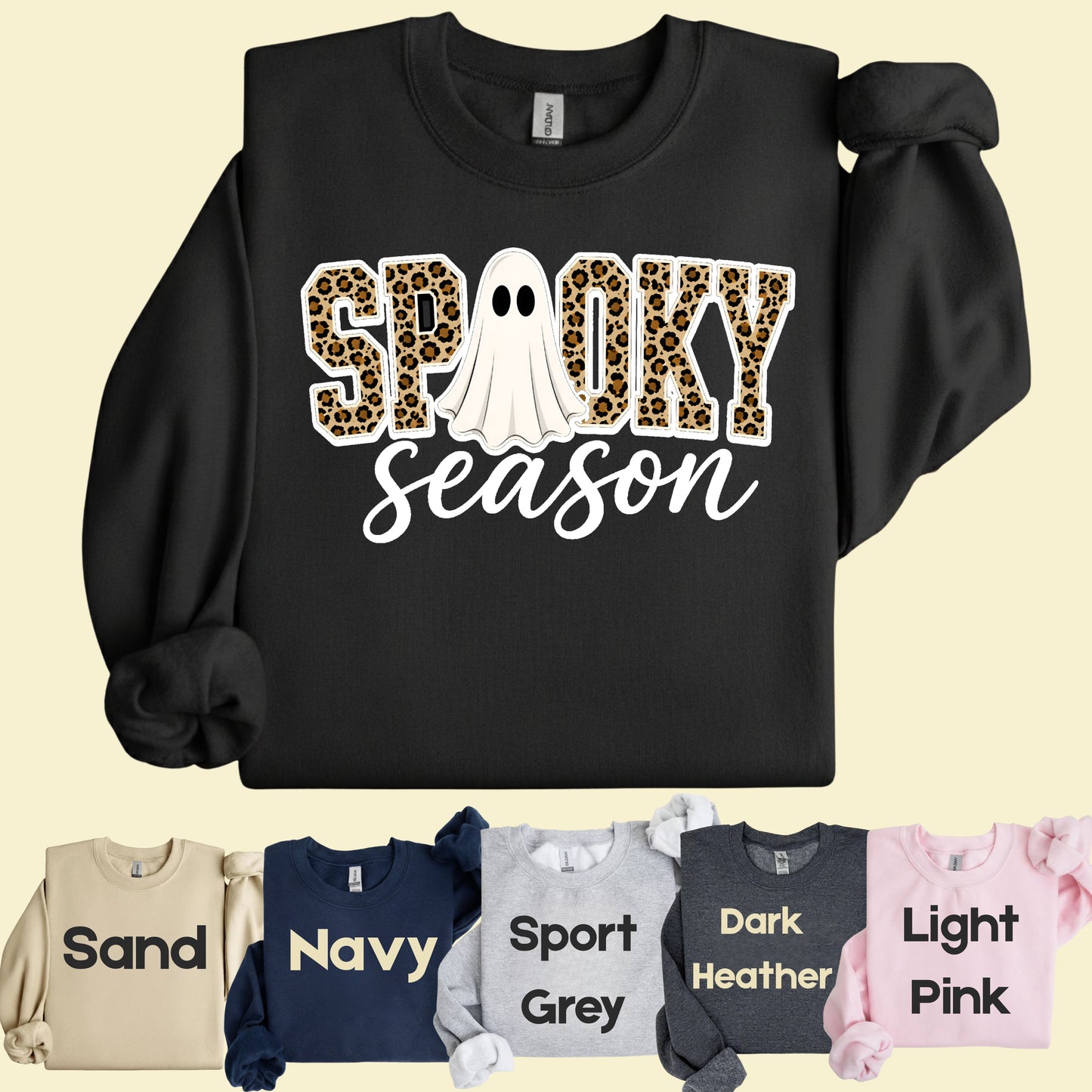 Halloween Spooky Season Ghost T-Shirt, Leopard Print Cheetah Varsity Letters Tee