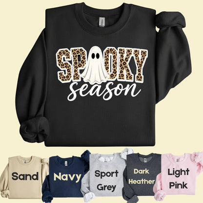 Halloween Spooky Season Ghost T-Shirt, Leopard Print Cheetah Varsity Letters Tee