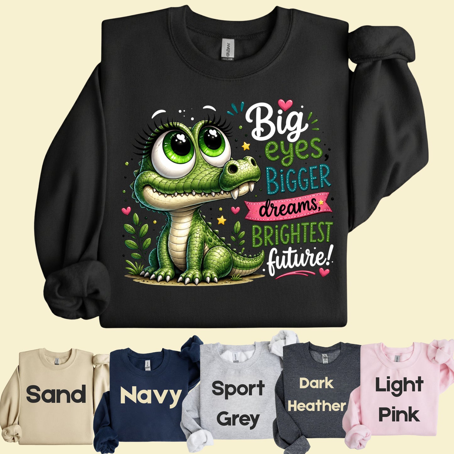Big Eyes Bigger Dreams Alligator Baby T-Shirt, Cute Motivational Kids Tee