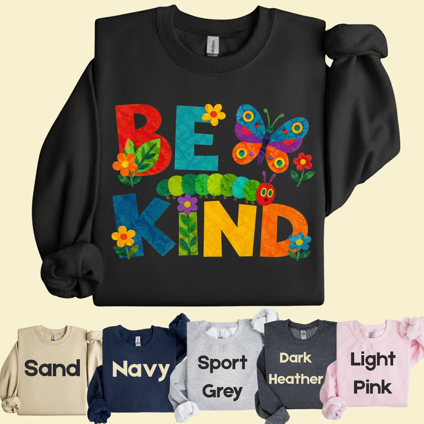 Be Kind Caterpillar Butterfly T-Shirt, Colorful Flowers Storybook Teacher Comfort Color Tee