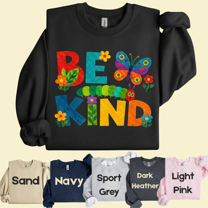 Be Kind Caterpillar Butterfly T-Shirt, Colorful Flowers Storybook Teacher Comfort Color Tee