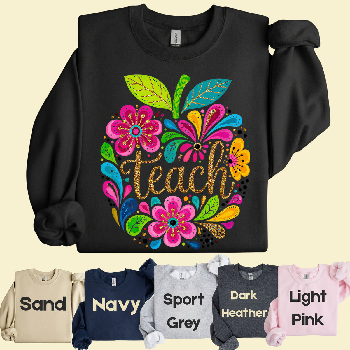 Teacher Teach Floral Apple T-Shirt, Colorful Back to School Teacher Life Tee