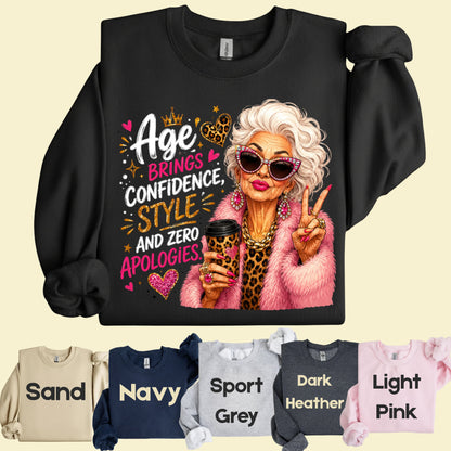 Age Brings Confidence Senior Woman T-Shirt, Fabulous Glam Leopard Coffee Comfort Color Tee