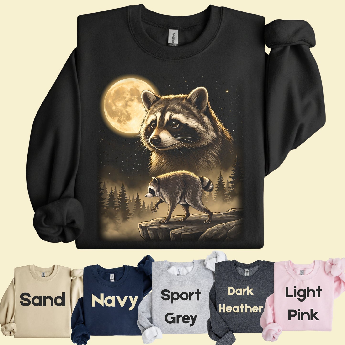 Vintage Raccoon Full Moon T-Shirt, Forest Wildlife Trash Panda Outdoor Comfort Color Tee
