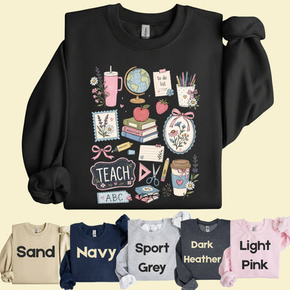 Cute Teacher Supplies Coquette T-Shirt, Books Coffee Globe Pink Bows Back to School Tee