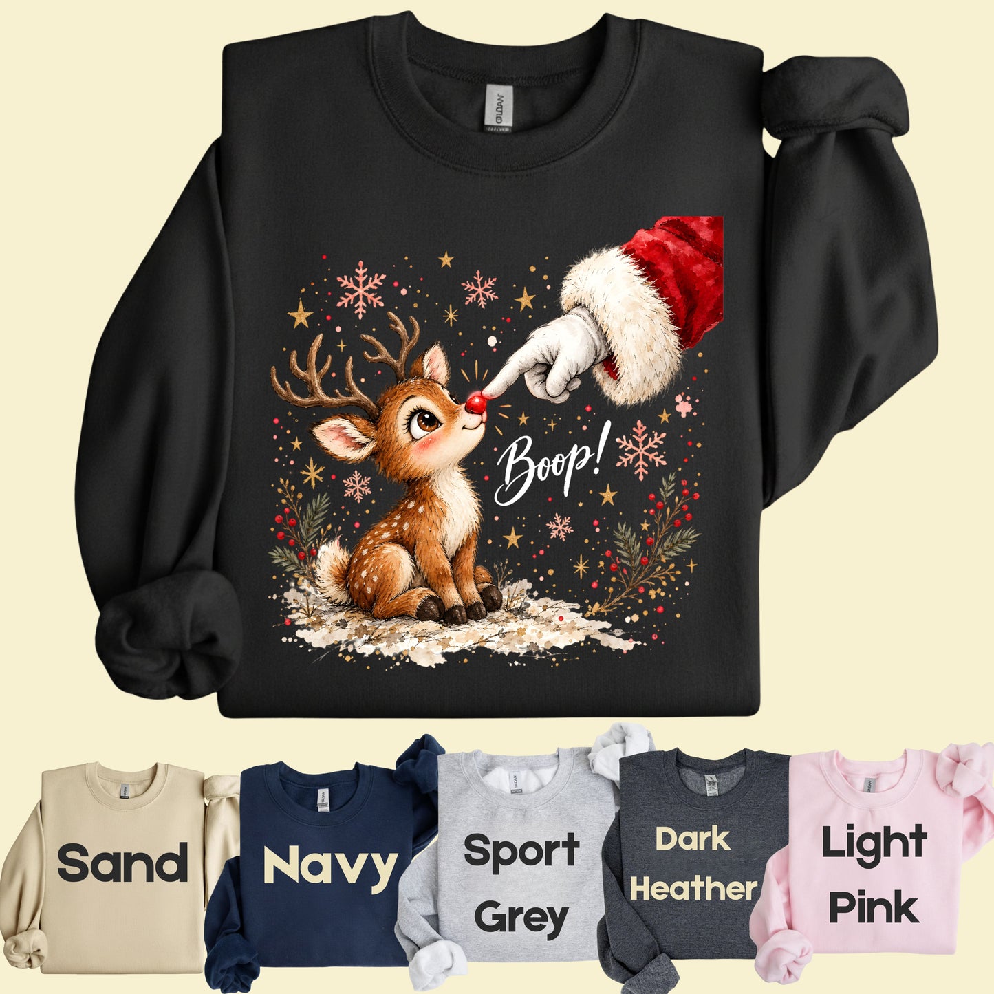 Christmas Reindeer Santa Boop Rudolph T-Shirt, Cute Baby Deer Holiday Tee