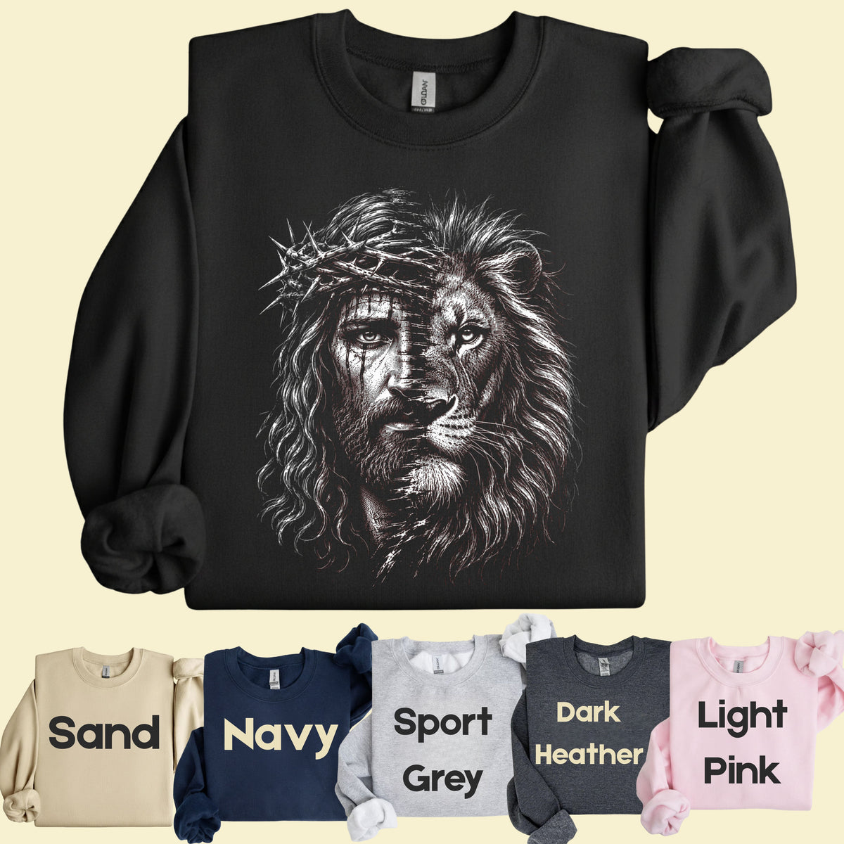 Lion and Jesus Christian Faith T-Shirt, Lion of Judah Crown of Thorns Sketch Tee