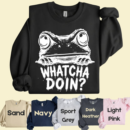 Whatcha Doin Frog Funny Peeking T-Shirt, Black White Cute Frog Tee