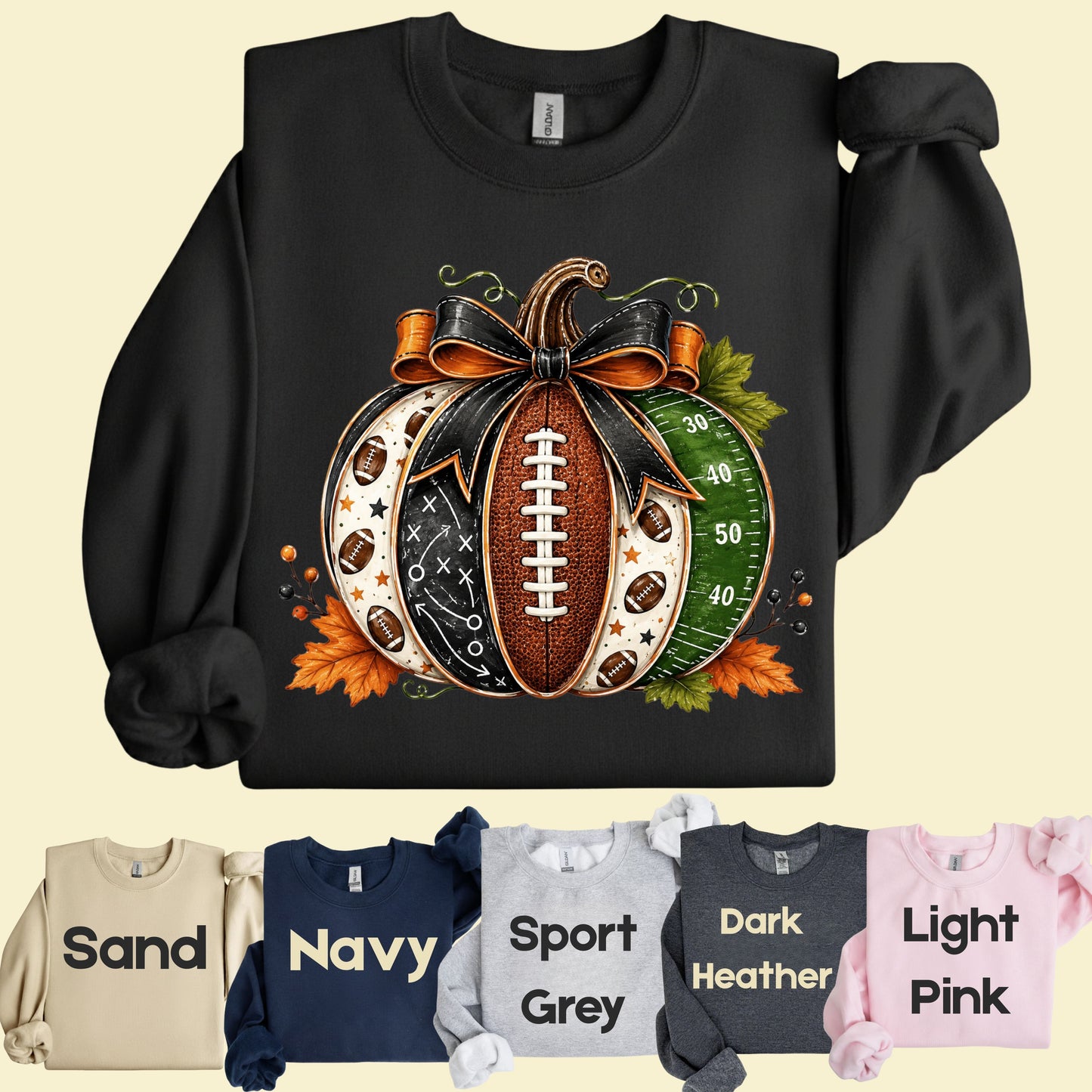 Football Pumpkin Bow Fall T-Shirt, Game Day Football Field Patchwork Autumn Tee