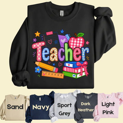 Teacher Apple Books Pencil T-Shirt, Colorful School Supplies Back to School Comfort Color Tee