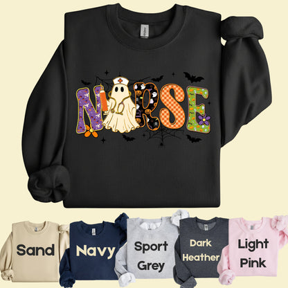 Halloween Nurse Ghost T-Shirt, Spooky Nurse Life Hat Syringe Bats Tee