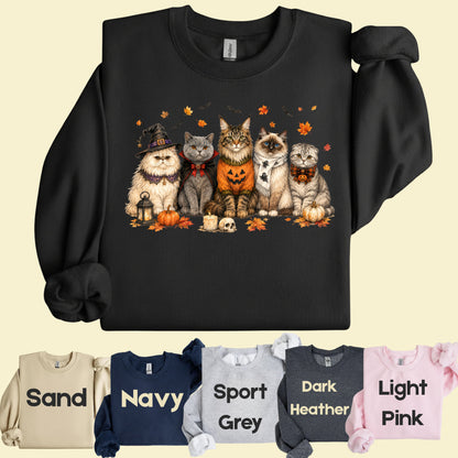 Halloween Cats Comfort Colors T Shirts Cute Witchy Kitty Sweater Tee Spooky Pumpkin Vampire Cat Shirt Autumn Fall Leaves Graphic Gifts