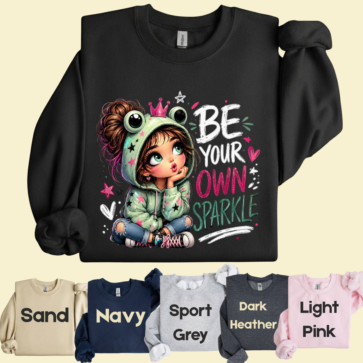 Be Your Own Sparkle Frog Girl T-Shirt, Cute Crown Stars Kids Tee Sweatshirt
