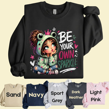 Be Your Own Sparkle Frog Girl T-Shirt, Cute Crown Stars Kids Tee Sweatshirt