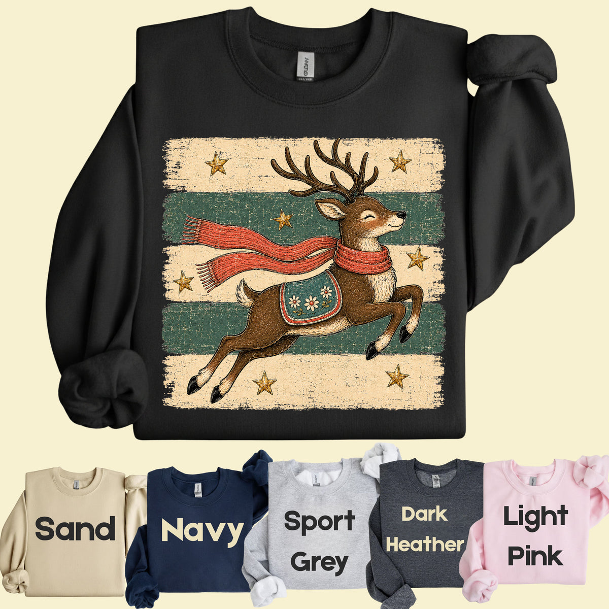 Vintage Christmas Reindeer T-Shirt, Flying Reindeer Scarf Retro Winter Comfort Color Tee