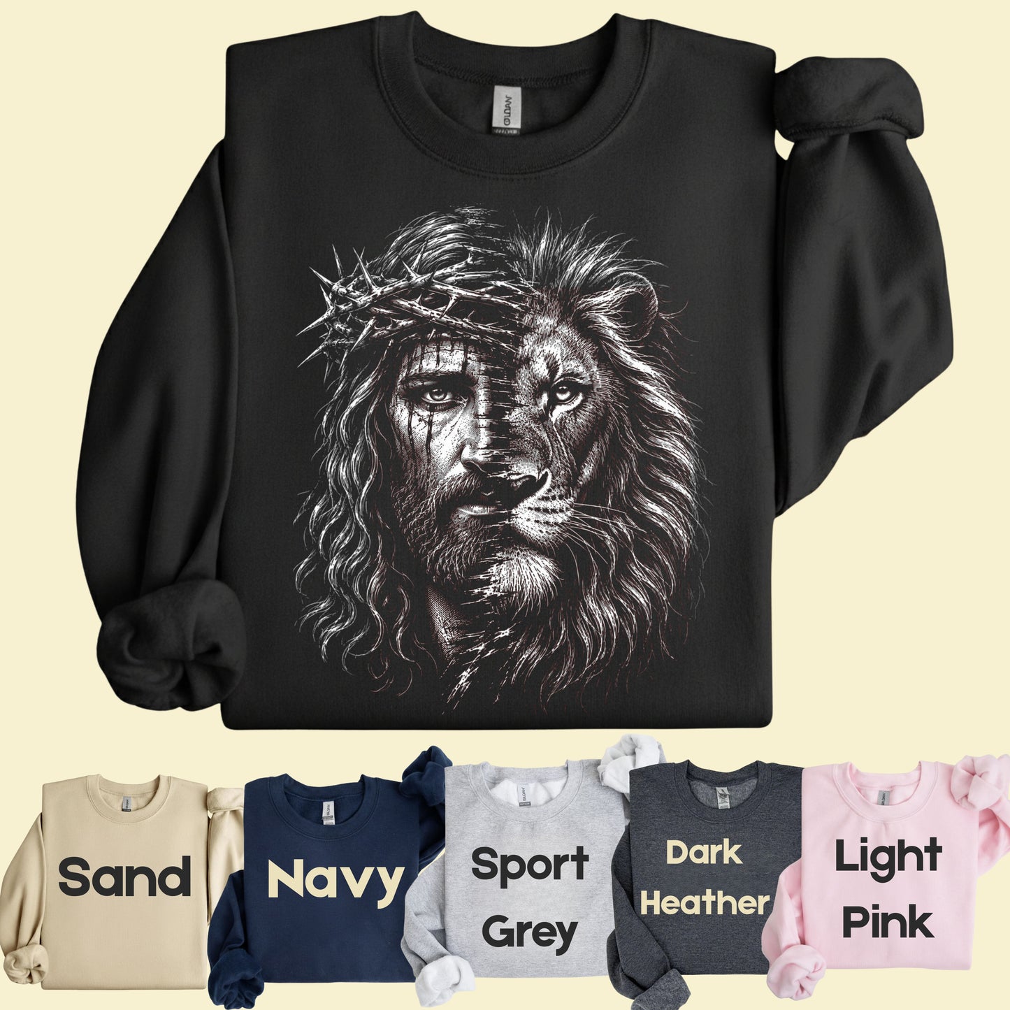 Lion and Jesus Christian Faith T-Shirt, Lion of Judah Crown of Thorns Sketch Tee