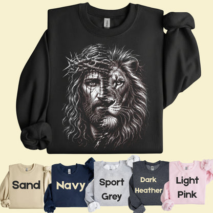 Lion and Jesus Christian Faith T-Shirt, Lion of Judah Crown of Thorns Sketch Tee